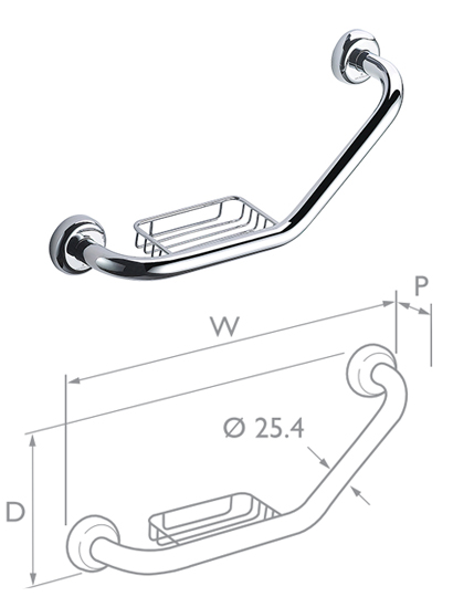 Chrome Angled Rail With Soap Dish