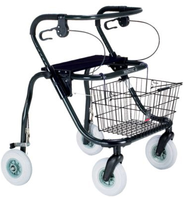 Rollator four-wheeled extra wide black with cable 